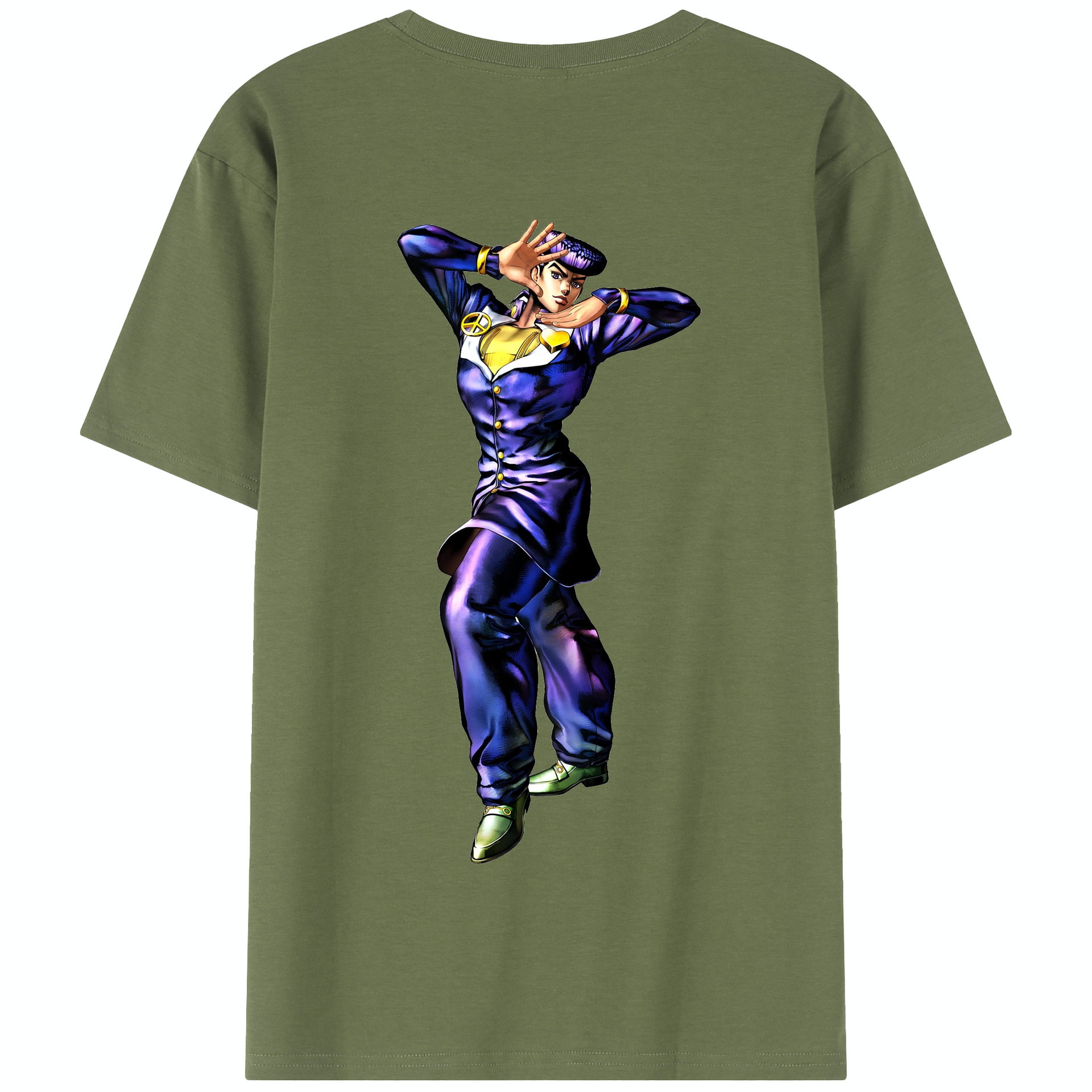 （画像用） ジョジョの奇妙な冒険 ひがしかた じょうすけ JoJo's Bizarre Adventure Higashikata Josuke 綿100％半袖Tシャツ（背面プリント）
